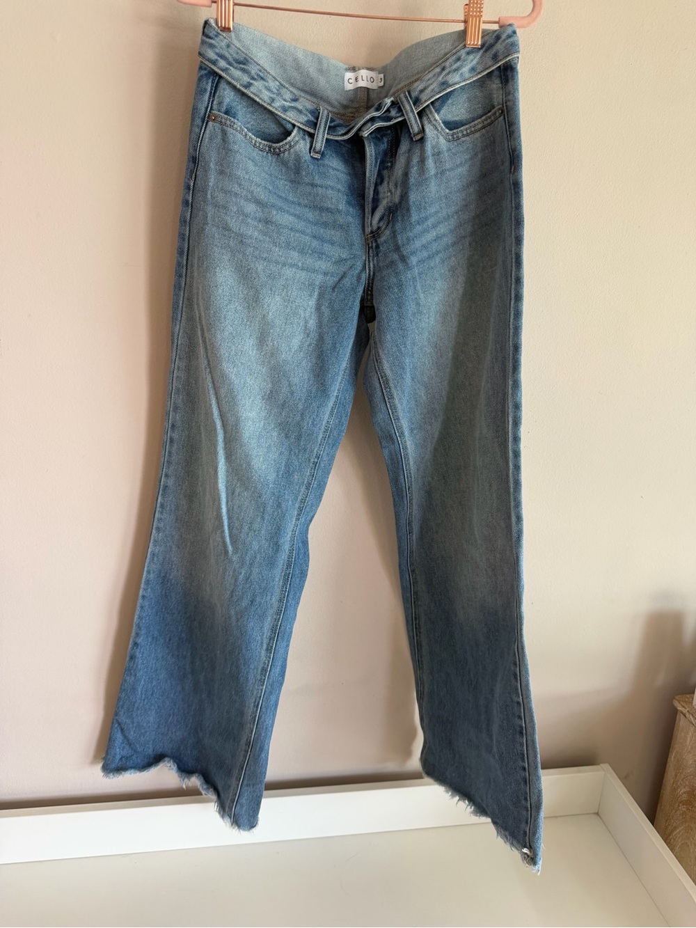 Cello High Rise Raw Hem Wide Leg Flare Jeans - Size 3